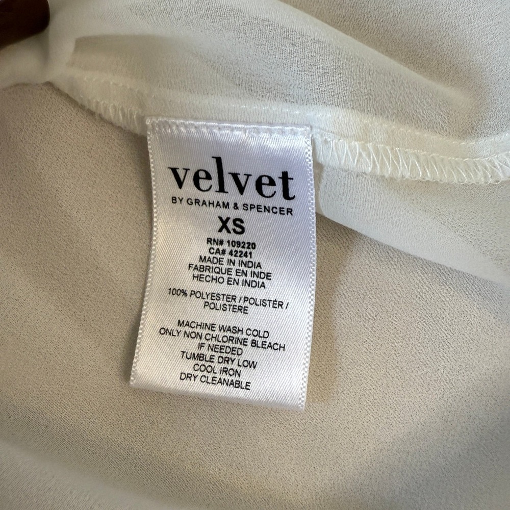 Velvet by Graham & Spencer Ivory Sheer Pleated Ruffle Long Sleeve Blouse XS - Picture 6 of 7